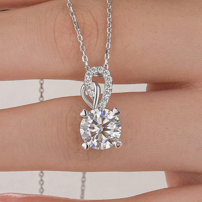 Louily Unique Round Cut White Sapphire Necklace In Sterling Silver