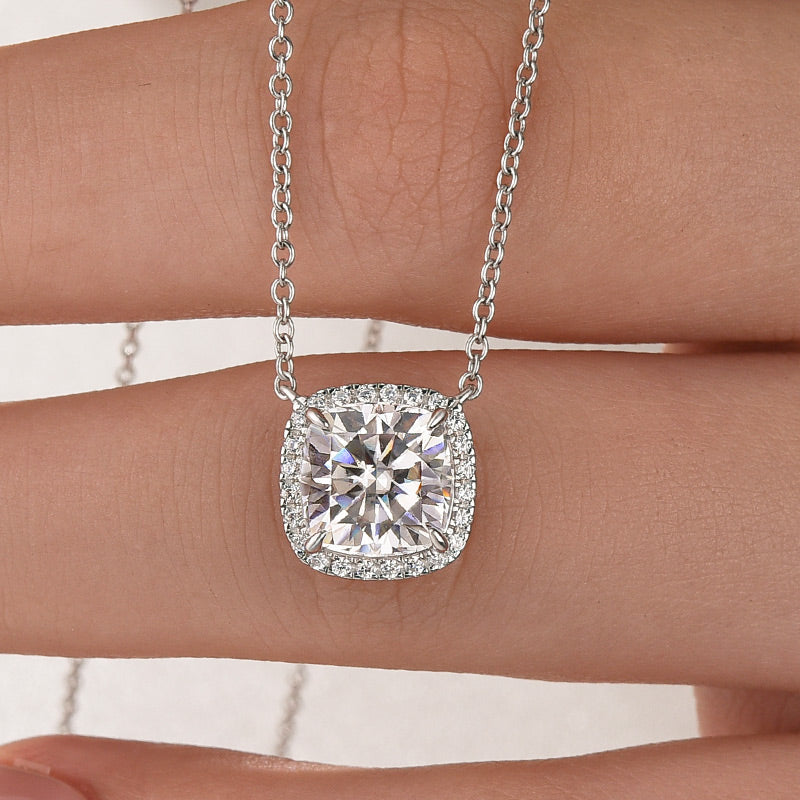 Louily Elegant Halo Cushion Cut Pendant Necklace