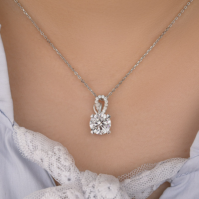 Louily Unique Round Cut White Sapphire Necklace In Sterling Silver