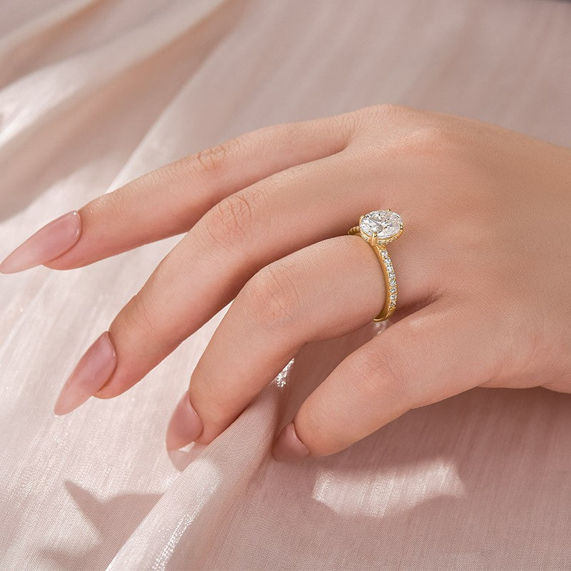 Moissanite 2.0 Ct Oval Cut Yellow Gold Promise Ring For Women