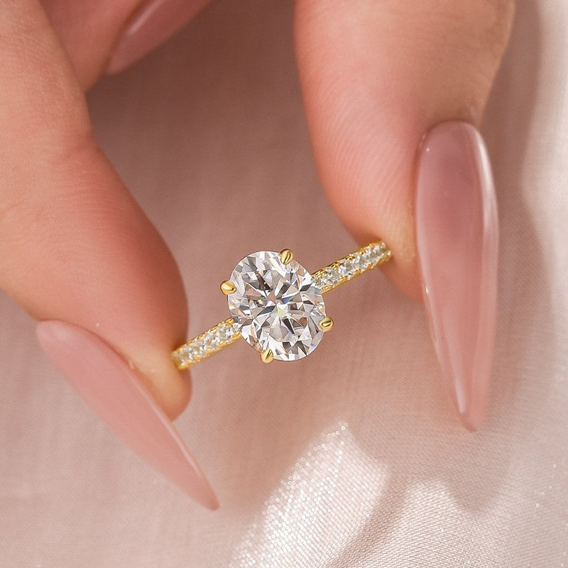 Moissanite 2.0 Ct Oval Cut Yellow Gold Promise Ring For Women