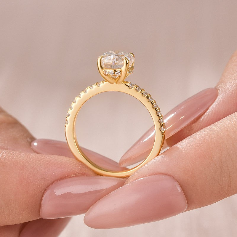 Moissanite 2.0 Ct Oval Cut Yellow Gold Promise Ring For Women