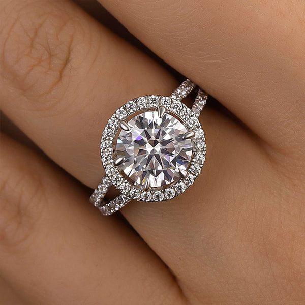 Louily Luxury Split Shank Halo Round Cut Engagement Ring