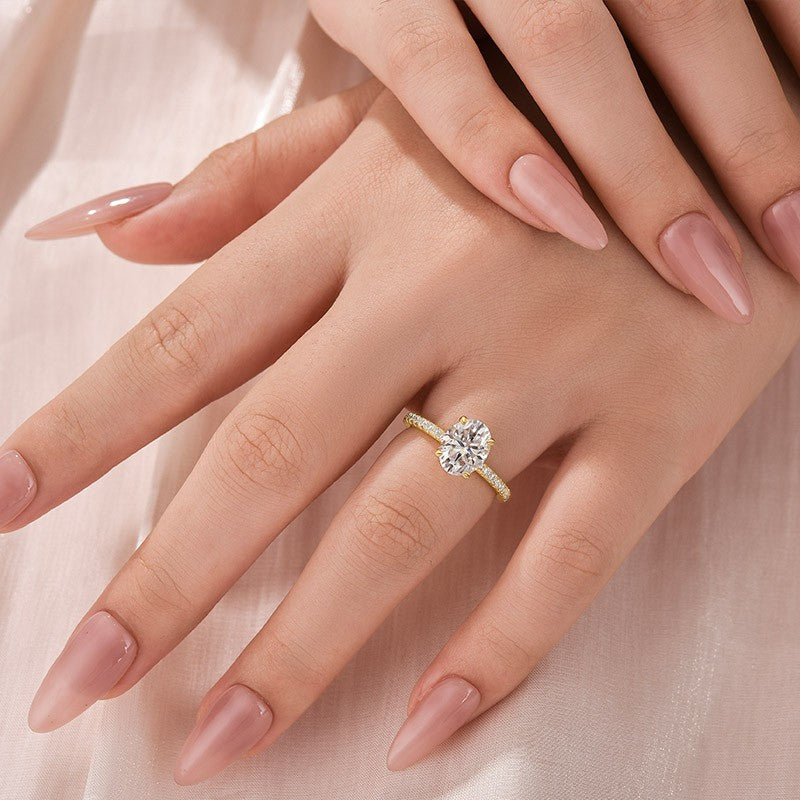 Moissanite 2.0 Ct Oval Cut Yellow Gold Promise Ring For Women