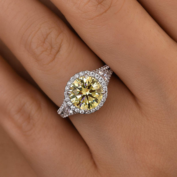 Louily Yellow Sone Halo Round Cut Engagement Ring