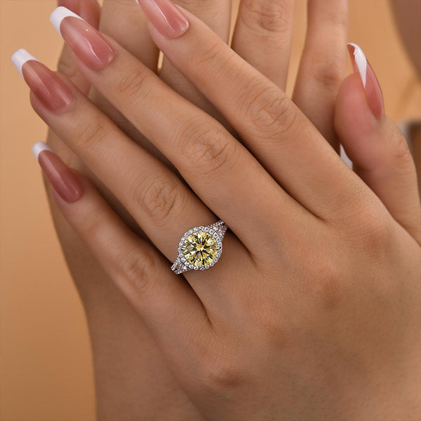 Louily Yellow Sone Halo Round Cut Engagement Ring