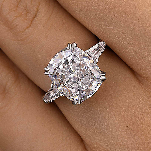 Louily Sparkle Cushion Cut Three Stone Engagement Ring