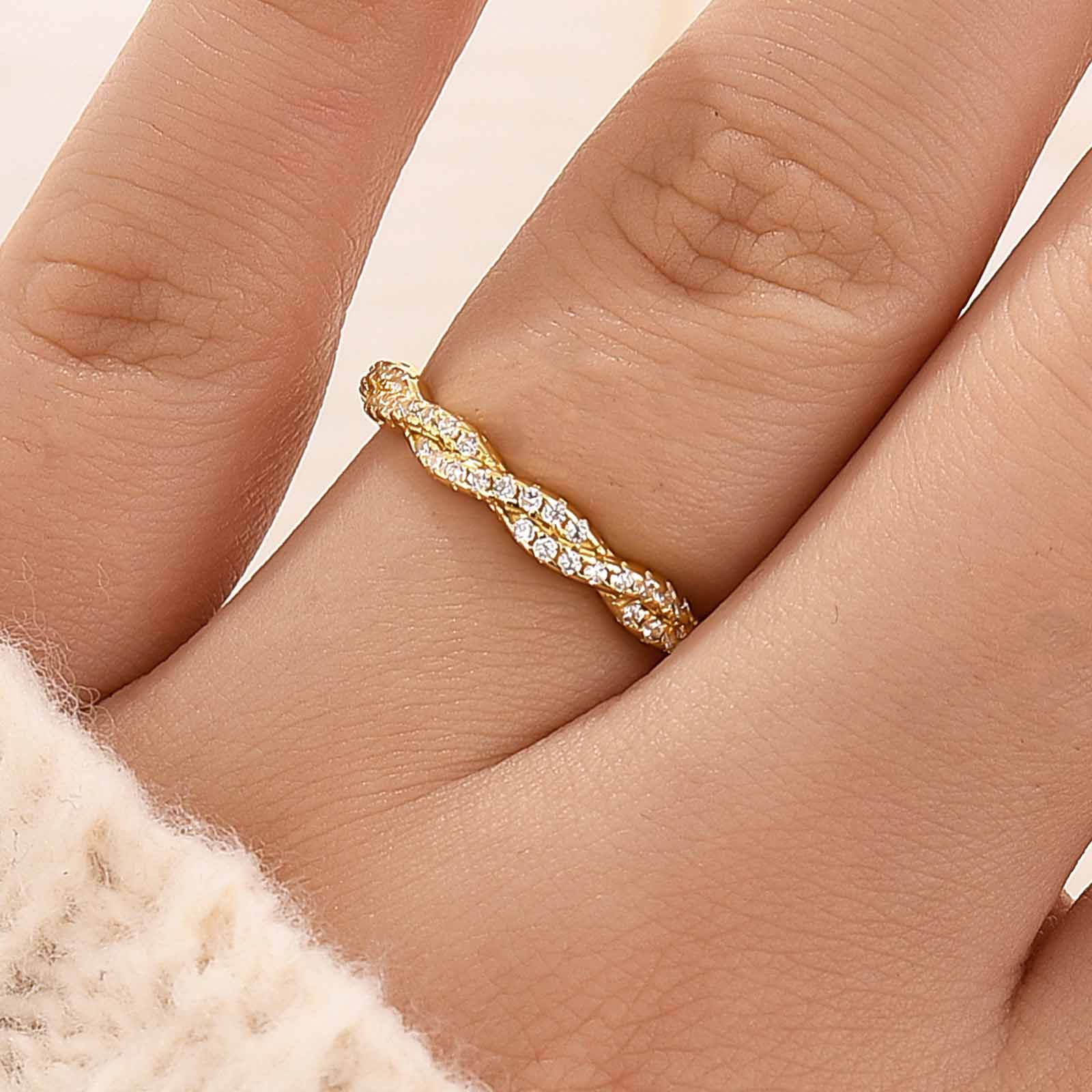 Louily Twist Eternity Pave Wedding Band for Women In Sterling Silver