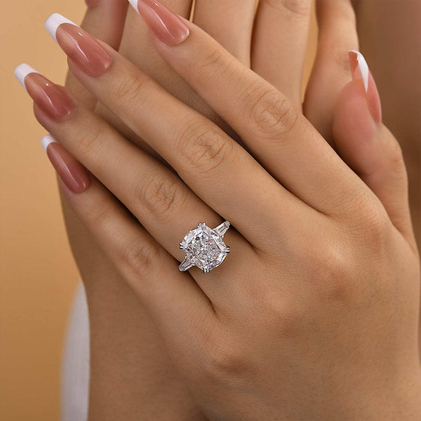 Louily Sparkle Cushion Cut Three Stone Engagement Ring