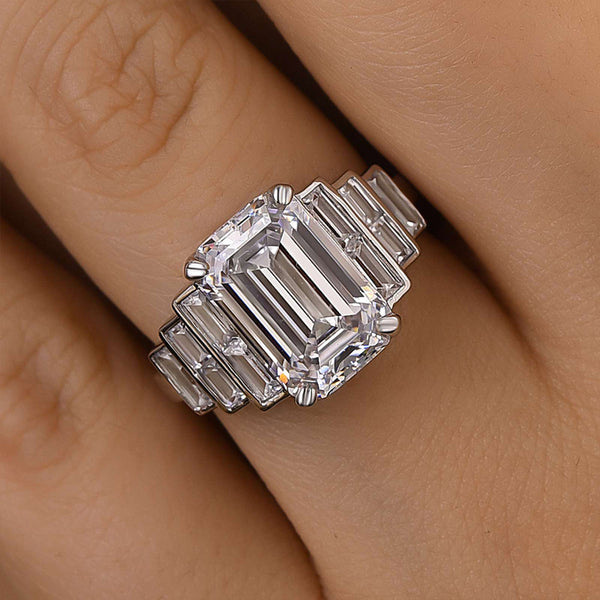 Louily Unique Emerald Cut Engagement Ring