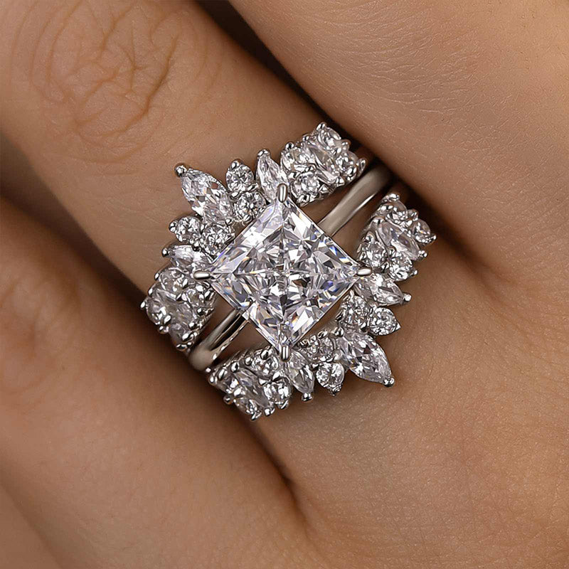 Louily Vintage Square Princess Cut Insert Ring Set For Women - louilyjewelry