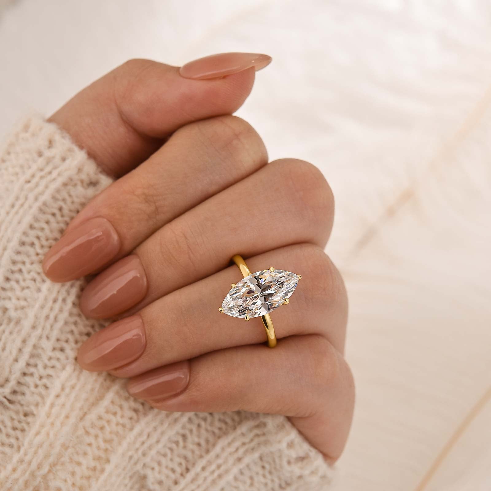 Classic 4.0Ct Marquise Cut Hidden Halo Engagement Ring Travel Ring