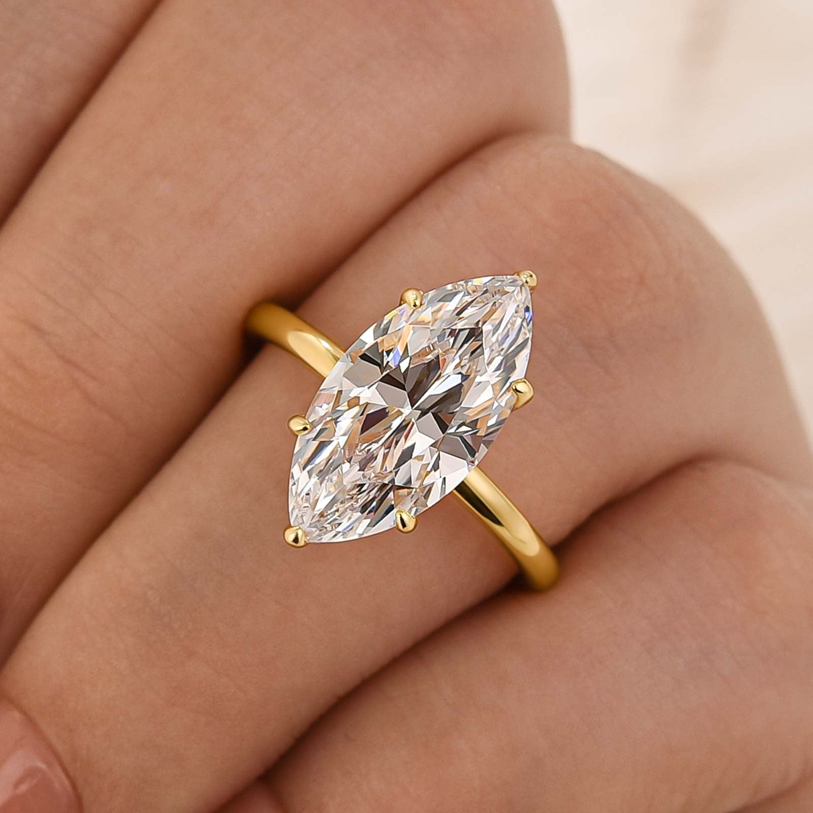 Classic 4.0Ct Marquise Cut Hidden Halo Engagement Ring Travel Ring