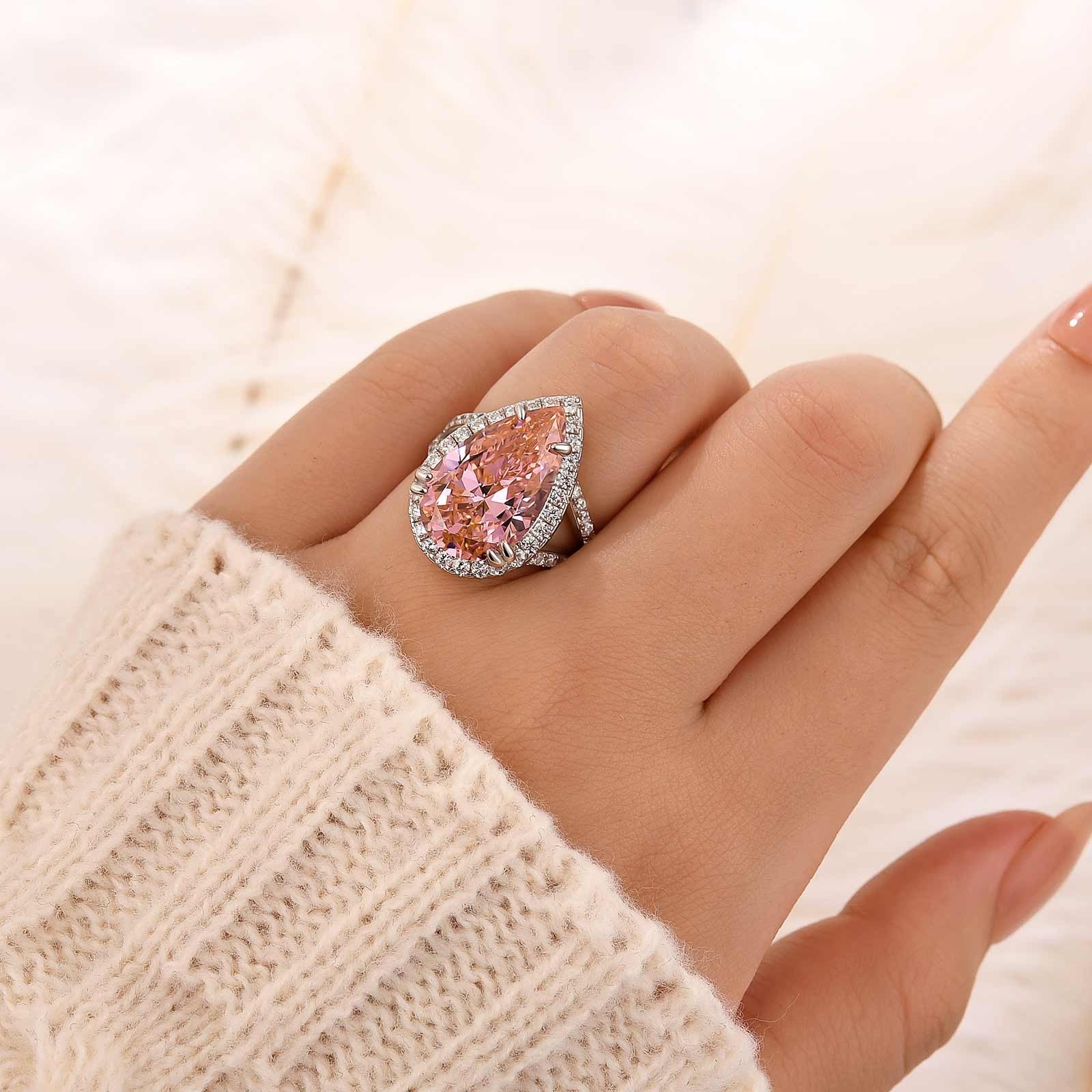 6.5Ct Pear Cut Pink Stone Halo Engagement Ring In Sterling Silver