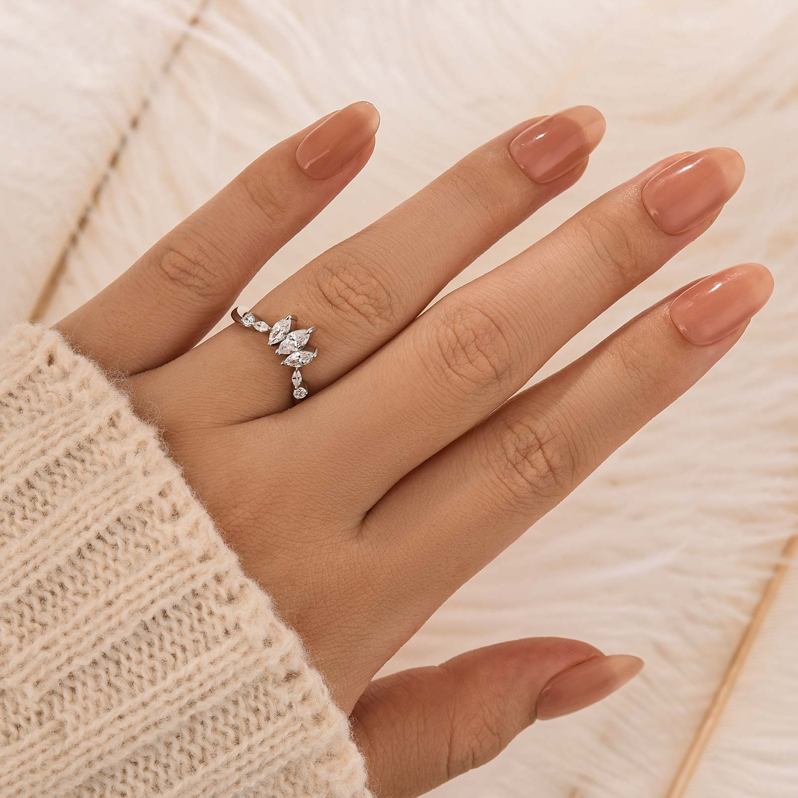 Elegant Marquise & Round Cut White Gold Wedding Band