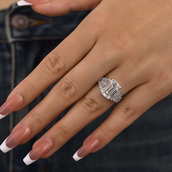 Louily Unique Emerald Cut Engagement Ring