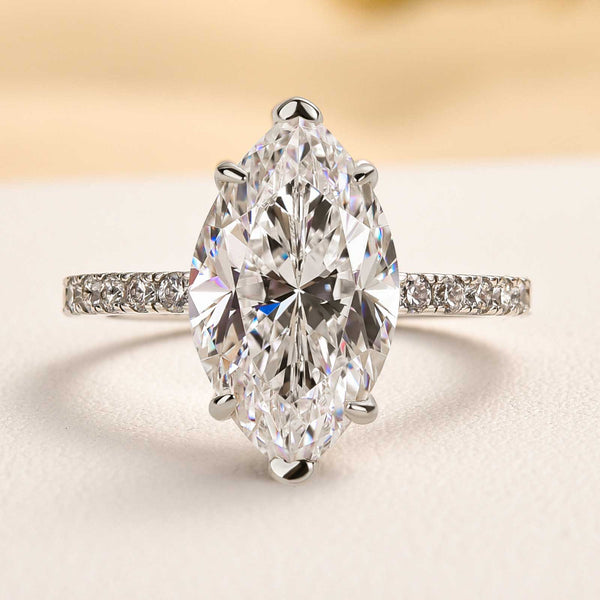 Louily Exquisite Marquise Cut Engagement Ring In Sterling Silver