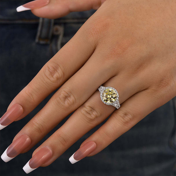 Louily Yellow Sone Halo Round Cut Engagement Ring