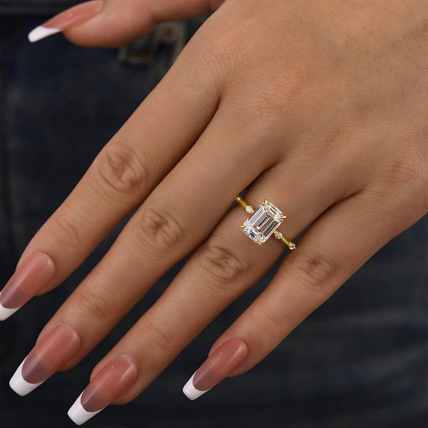 Louily Unique Emerald Cut Engagement Ring For Women