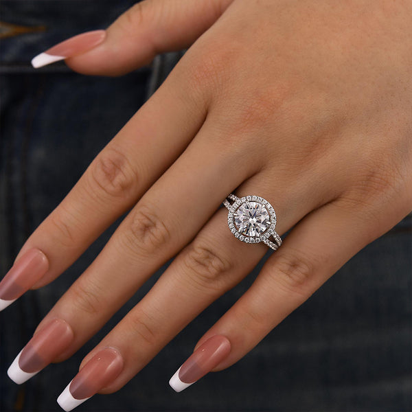 Louily Luxury Split Shank Halo Round Cut Engagement Ring