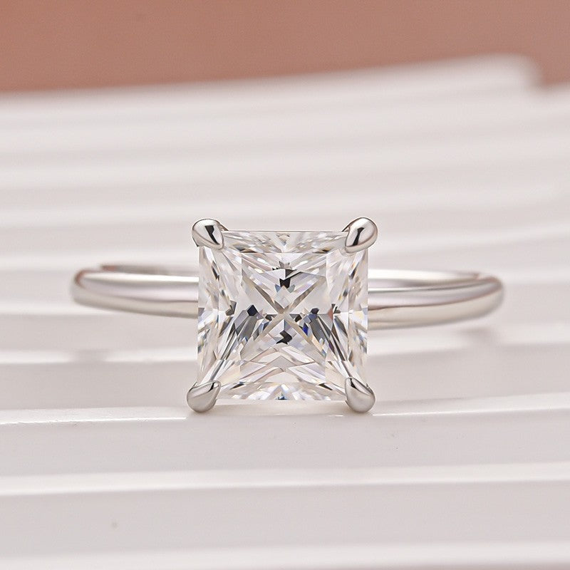 Moissanite 2.0 Ct Princess Cut Solitaire White Gold Promise Ring For Women