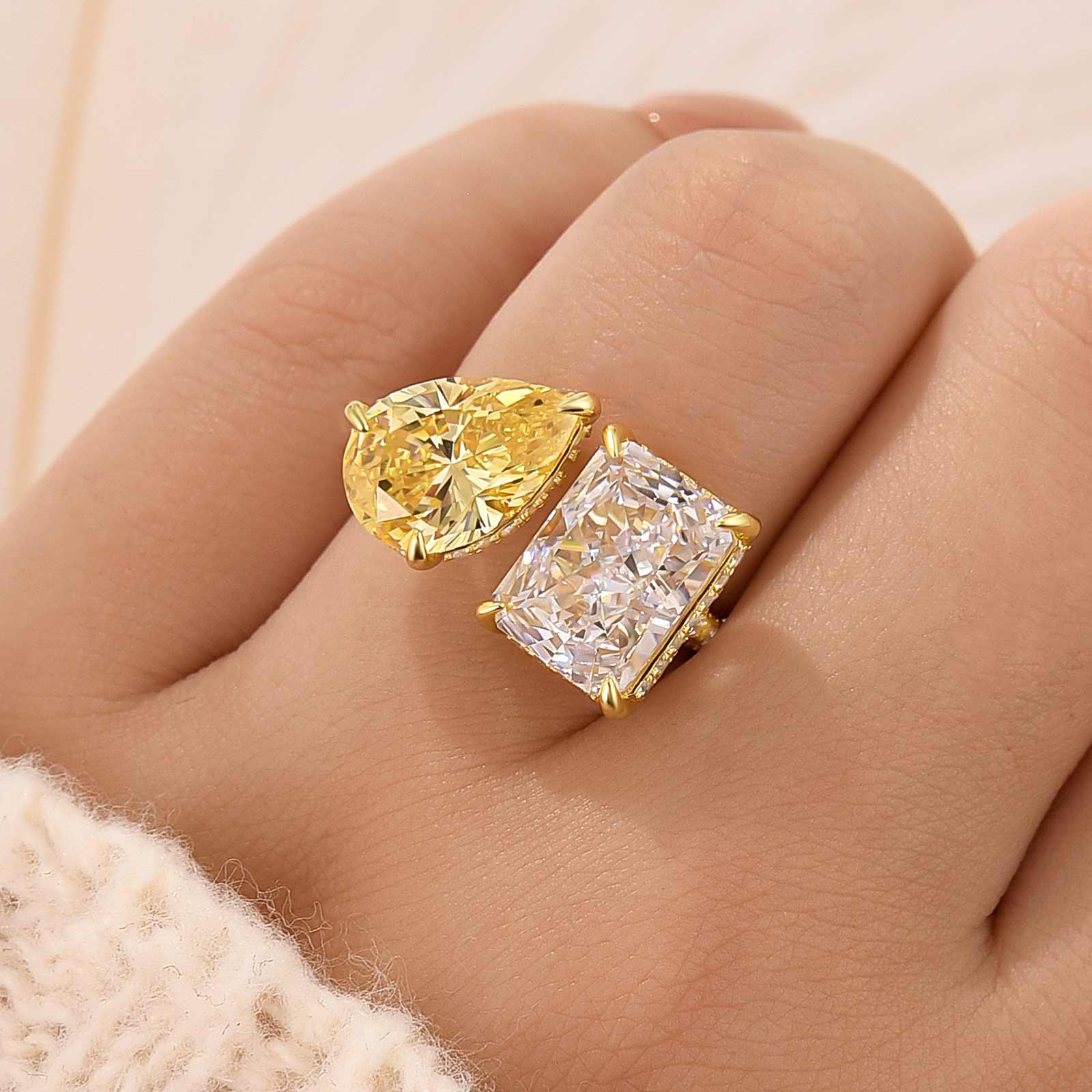 Toi et Moi Pear & Radiant Cut Engagement Ring Travel Ring For Women