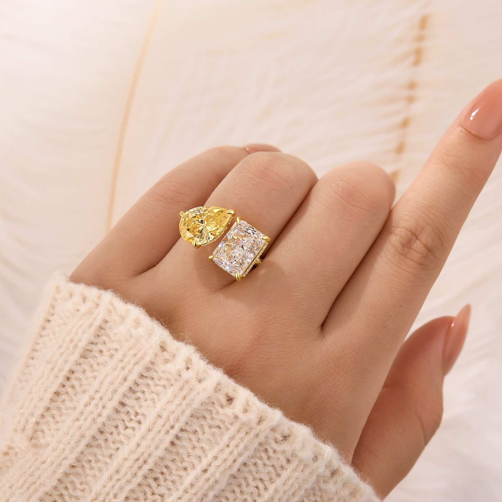 Toi et Moi Pear & Radiant Cut Engagement Ring Travel Ring For Women