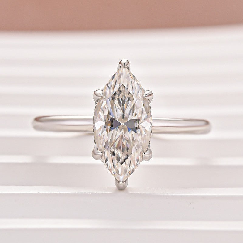 Moissanite 1.0~3.0 Ct Marquise Cut Solitaire White Gold Promise Ring For Women - louilyjewelry