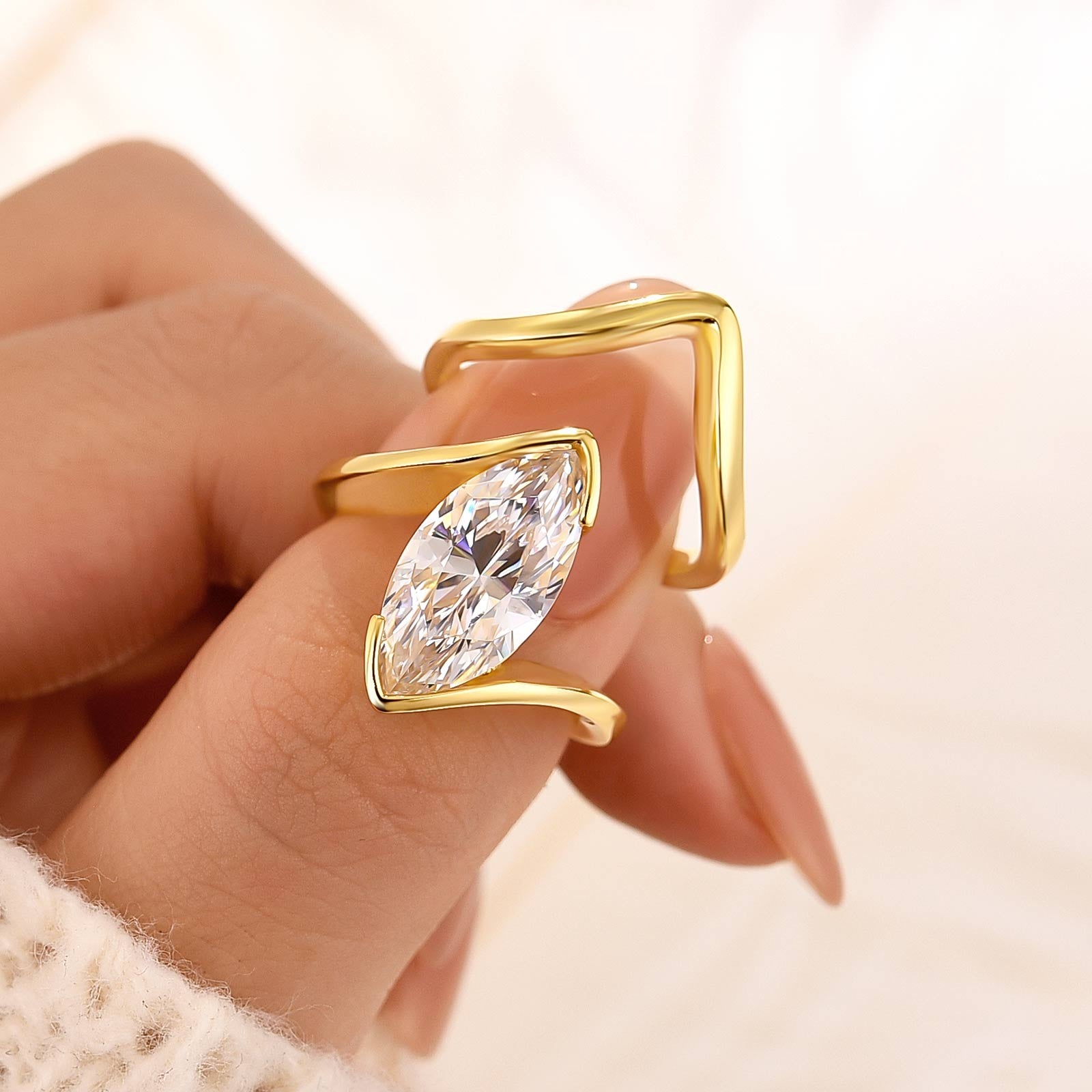 2PC Wedding Set 4.0Ct Marquise Cut Solitaire Engagement Ring with Design Wedding Band