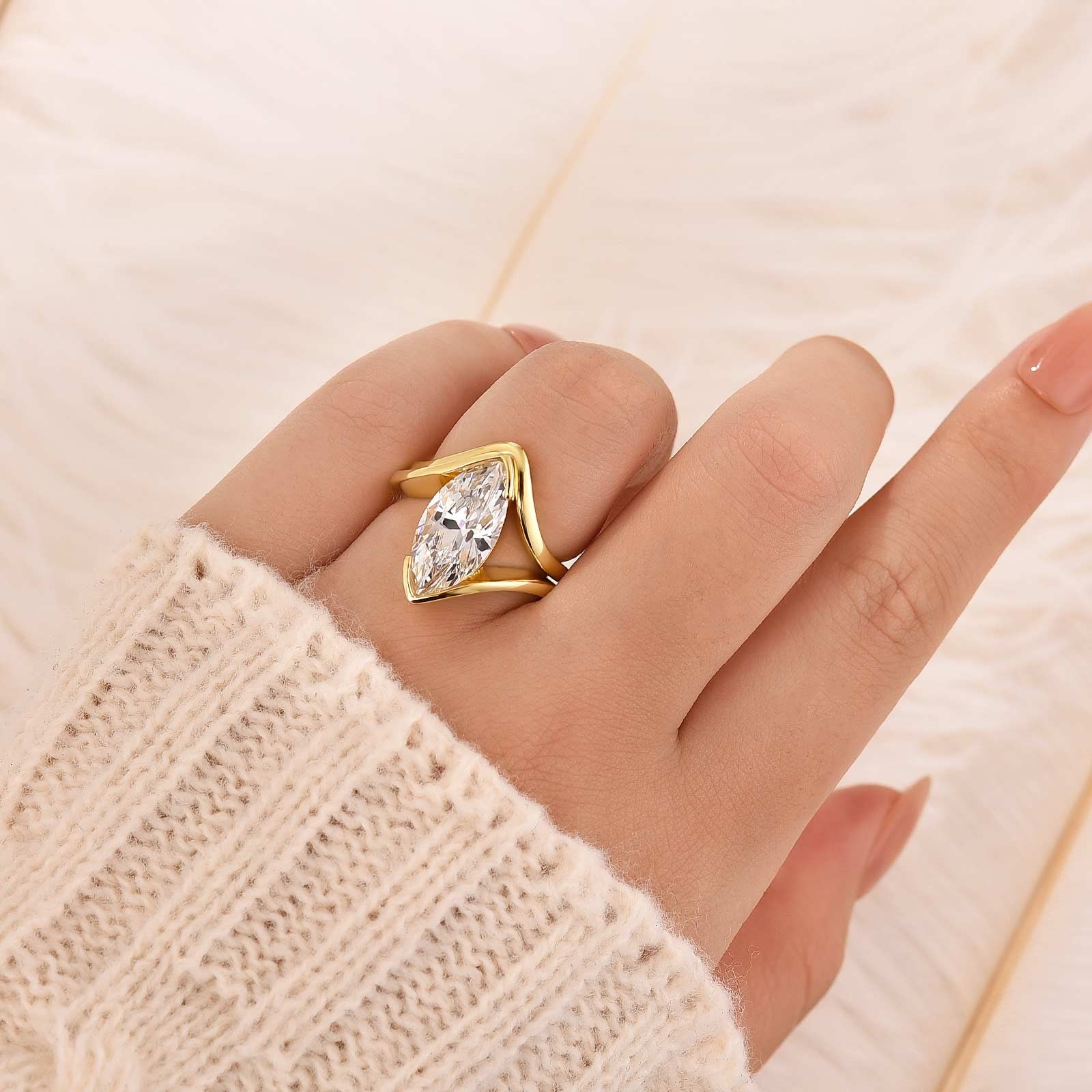 2PC Wedding Set 4.0Ct Marquise Cut Solitaire Engagement Ring with Design Wedding Band