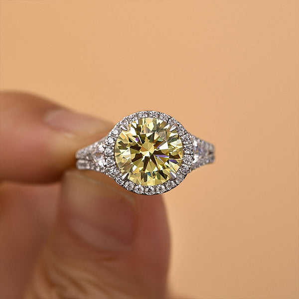 Louily Yellow Sone Halo Round Cut Engagement Ring