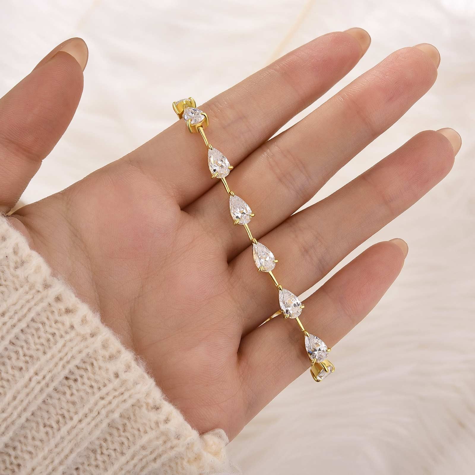 12Ct Pear Cut Simulated Diamond Sterling Silver Bracelet for Women