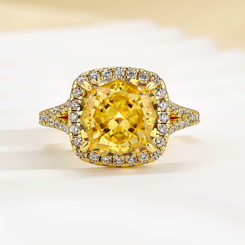 Louily Cushion Cut Yellow Sapphire Split Shank Engagement Ring In Sterling Silver - louilyjewelry