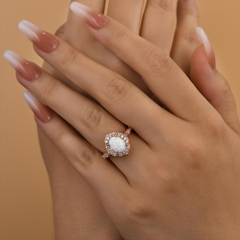 Louily Vintage Rose Gold Oval Cut Opal Engagement Ring In Sterling Silver - louilyjewelry