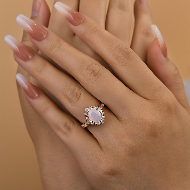 Louily Rose Gold Oval Cut Moonstone Engagement Ring In Sterling Silver - louilyjewelry