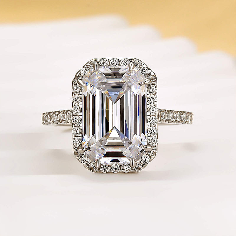 Louily Classic Halo Emerald Cut Engagement Ring For Women - louilyjewelry