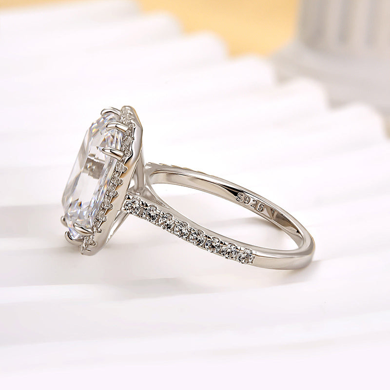 Louily Classic Halo Emerald Cut Engagement Ring For Women - louilyjewelry