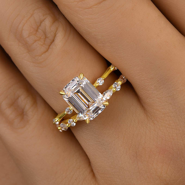 Louily Unique Emerald Cut Ring Set For Women