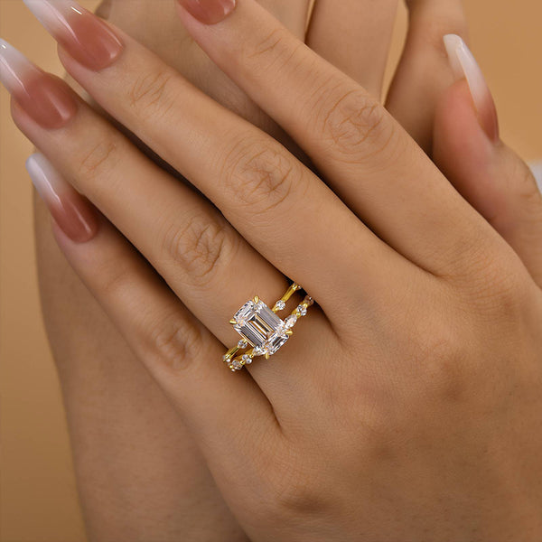 Louily Unique Emerald Cut Ring Set For Women