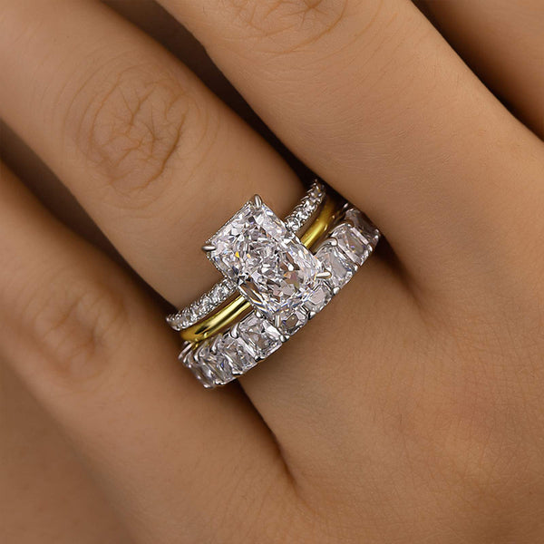 Louily Unique Radiant Cut 3PC Wedding Ring Set