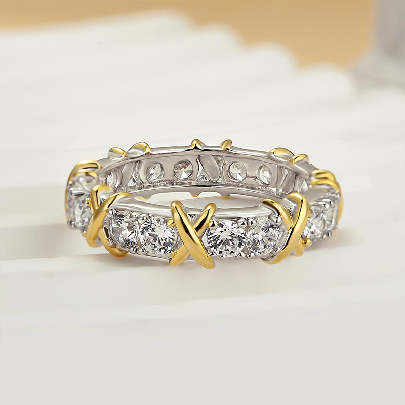 Louily Noble Round Cut Two-Tone X Wedding Band For Women - louilyjewelry
