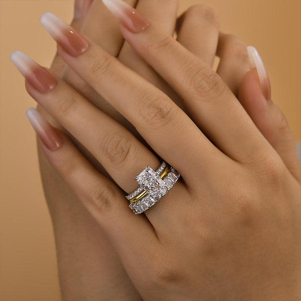 Louily Unique Radiant Cut 3PC Wedding Ring Set