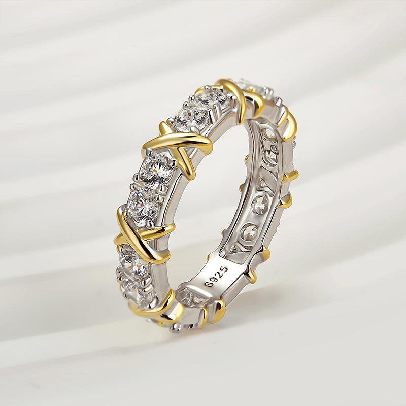 Louily Noble Round Cut Two-Tone X Wedding Band For Women – Louily Jewelry