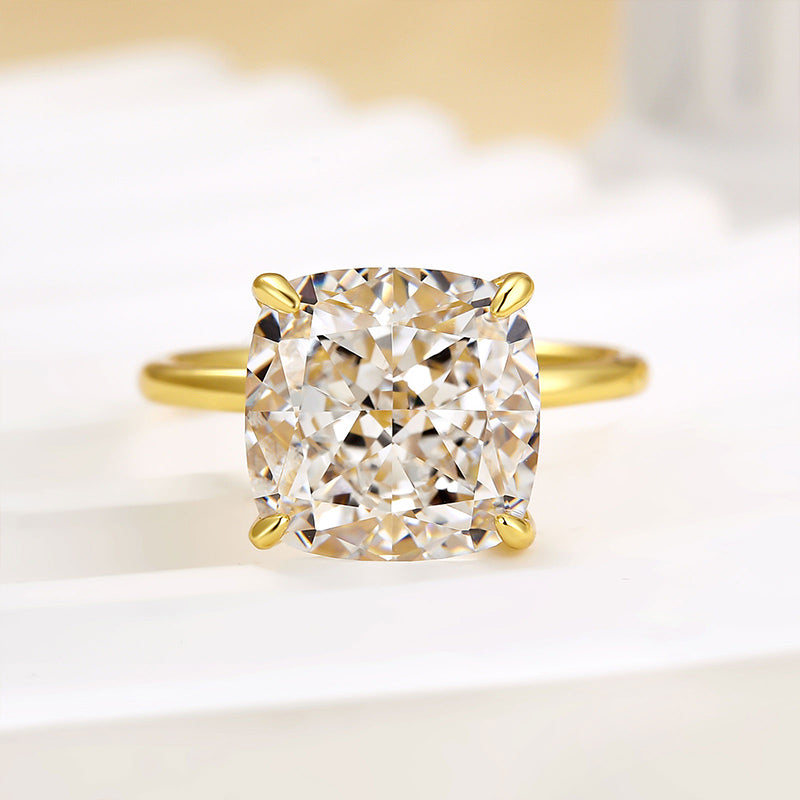 Louily Classic 5.5 Carat Cushion Cut Yellow Gold Travel Engagement Ring In Sterling Silver - louilyjewelry