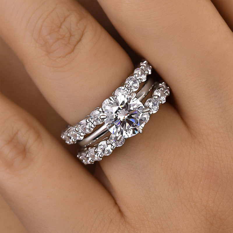 Louily Classic Round Cut 3-Pieces Wedding Set In Sterling Silver - louilyjewelry