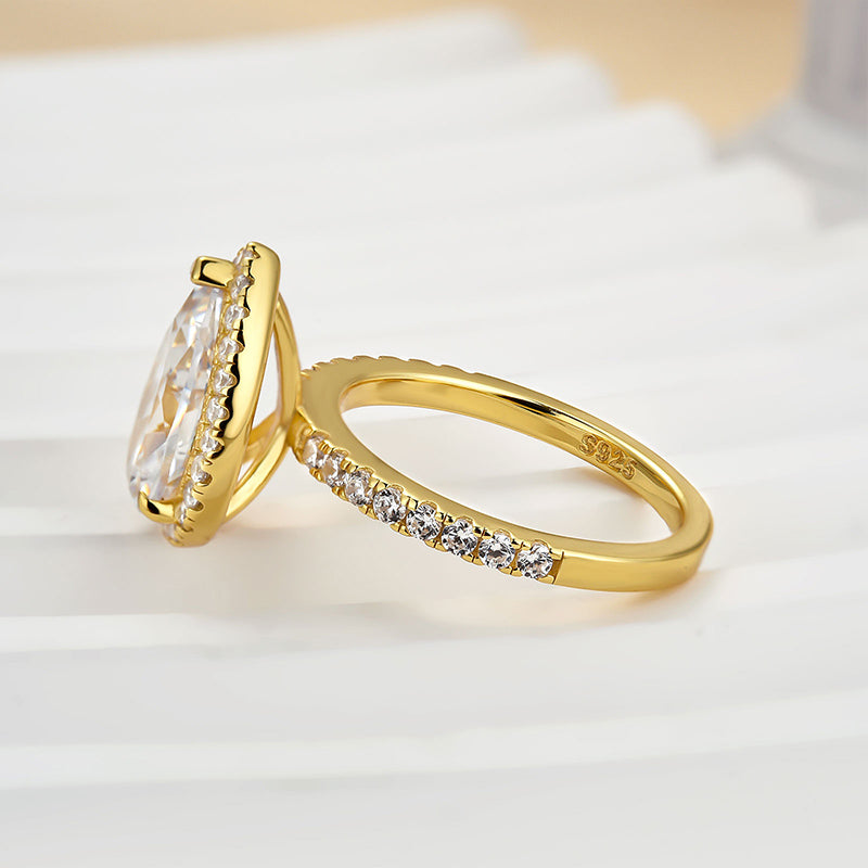 Louily Halo Pear Cut Engagement Ring In Sterling Silver - louilyjewelry