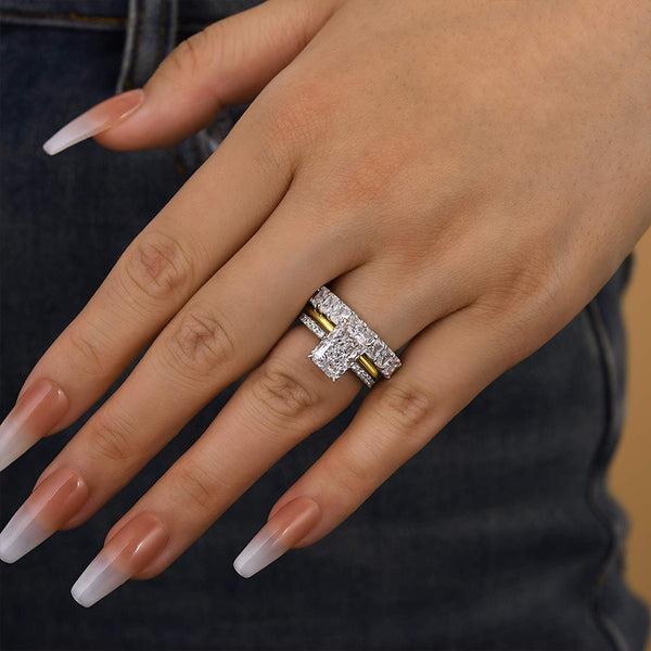 Louily Unique Radiant Cut 3PC Wedding Ring Set