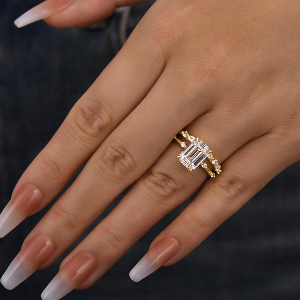 Louily Unique Emerald Cut Ring Set For Women