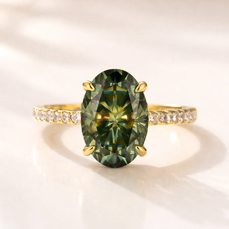Moissanite 4.0Ct Oval Cut Turquoise/Champagne Hidden Halo Two-Tone Engagement Ring - louilyjewelry