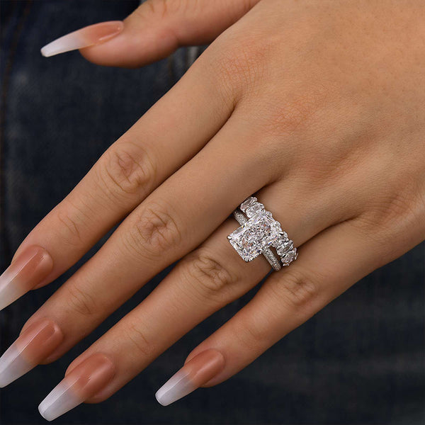 Louily Luxurious Elongated Radiant Cut Wedding Ring Set